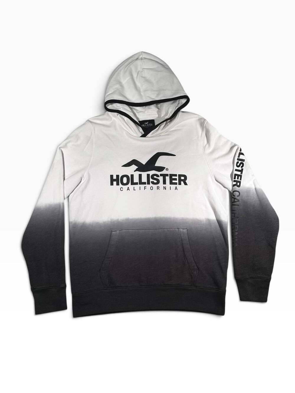 Hollister Ombre Logo Graphic Hoodie White Black Gradient Large